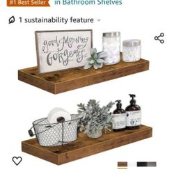 Bathroom Shelves 24 inches Long Floating Shelf for Wall 24 x 9 inch Set of 2, Rustic Brown
