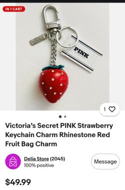 Victoria Secret PINK strawberry Keychain Rhinestone red fruit bag charm