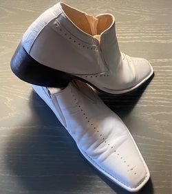 White Leather Ankle Boots with Brogue Detail
