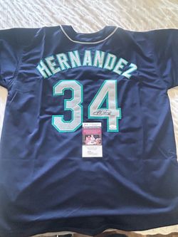 Autographed/Signed Felix Hernandez Seattle Blue Baseball Jersey JSA COA