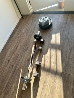 Curl Bar, Dumbbells, and Weight Plates Set