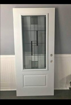 White Exterior Door with Decorative Glass Insert