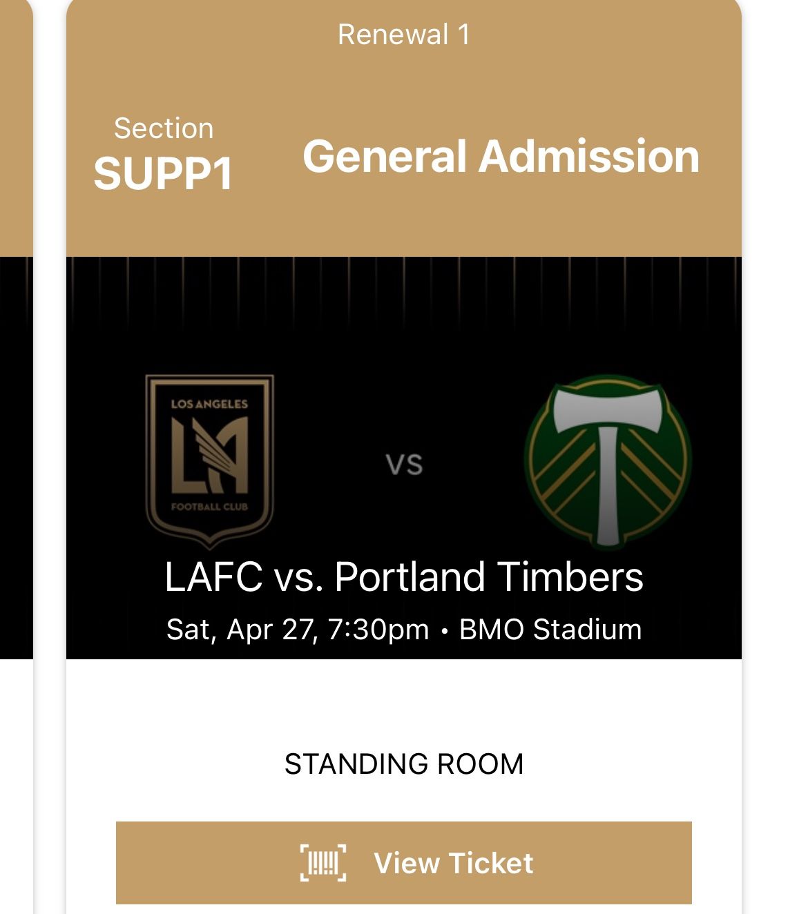 LAFC Vs Portland Timbers Ticket 4/27