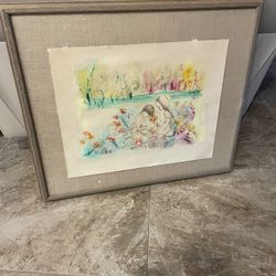 Delicate Original Watercolor Boy & Girl With Flowers