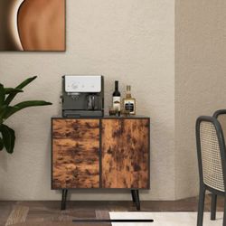 Costway Accent Cabinet 22.5"H Wood Shelf Organizer W/ 3-Drawers in Rustic Brown