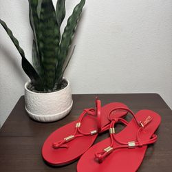 Women's ALDO Red Flat Sandals with Gold Details Size 11