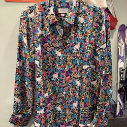 New J Crew Collection Silk Twill Shirt Grazing Goats Print NWT Sz 8