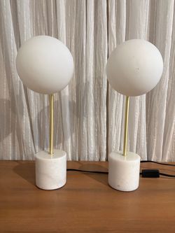 Round Table Lamp,Modern Desk Lamp with White Glass Globe Shade, Marble Base Elegant Lamp - 2pcs (a pair - price per set)