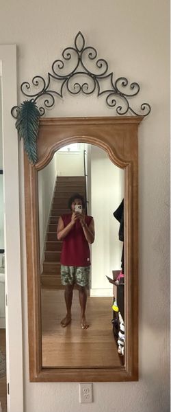 Full Length Wall Mirror with Wrought Iron Scrollwork