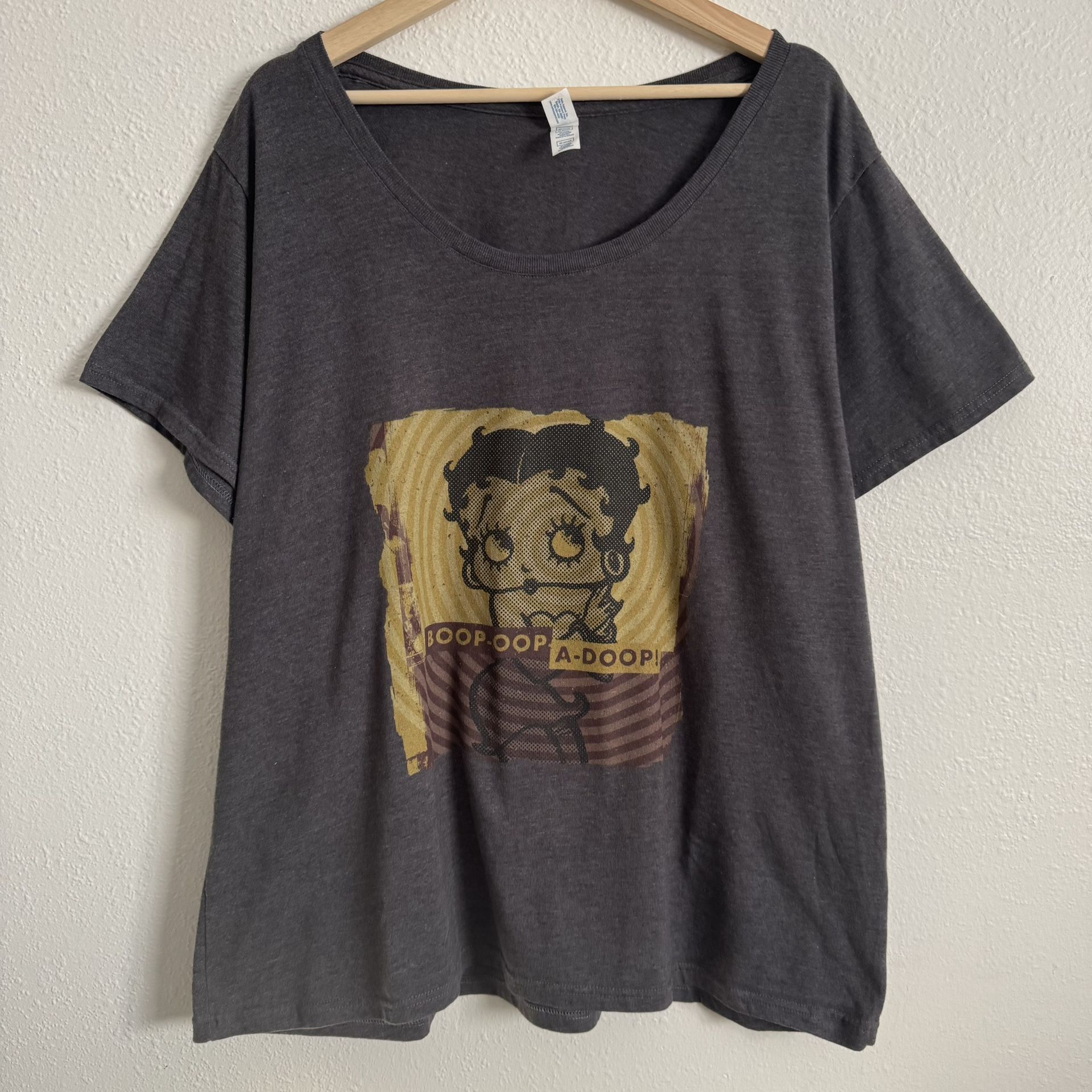 BETTY BOOP Grey Yellow Boop-Oop A-Doop Retro Pop Art Curvy Short Sleeve Tee