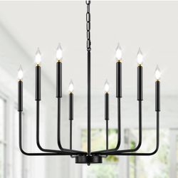 8-Light Black Chandelier for Dining Room, Modern Farmhouse Large Chandeliers Light Fixture Over Table, Vintage Metal Antique Candle Ceiling Lights wit