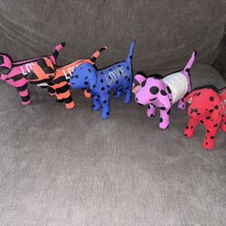 NEW 5 Victorias Secret Mini Dogs Plush Collectable Stripes Dots 