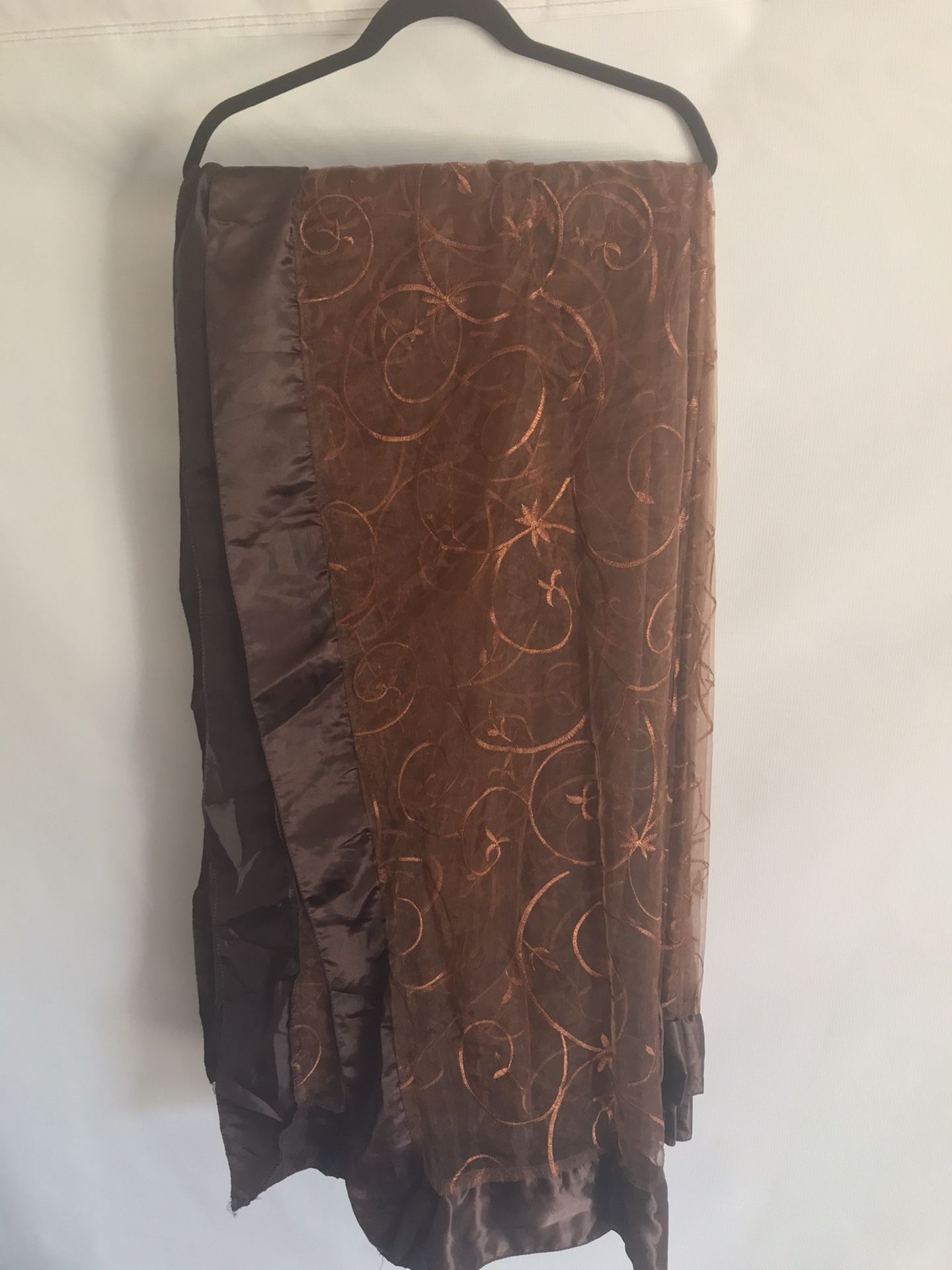 Pink and Brown satin Edge Embroidered  Sheer Organza Square Table Overlay