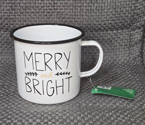 NWT Merry and Bright Christmas  Campfire Style Mug - White/Black Holiday