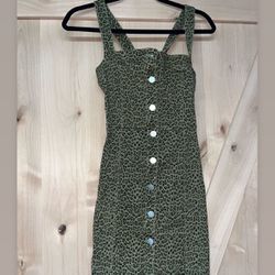 Cheetah Jean Mini Dress- Overalls sm/md