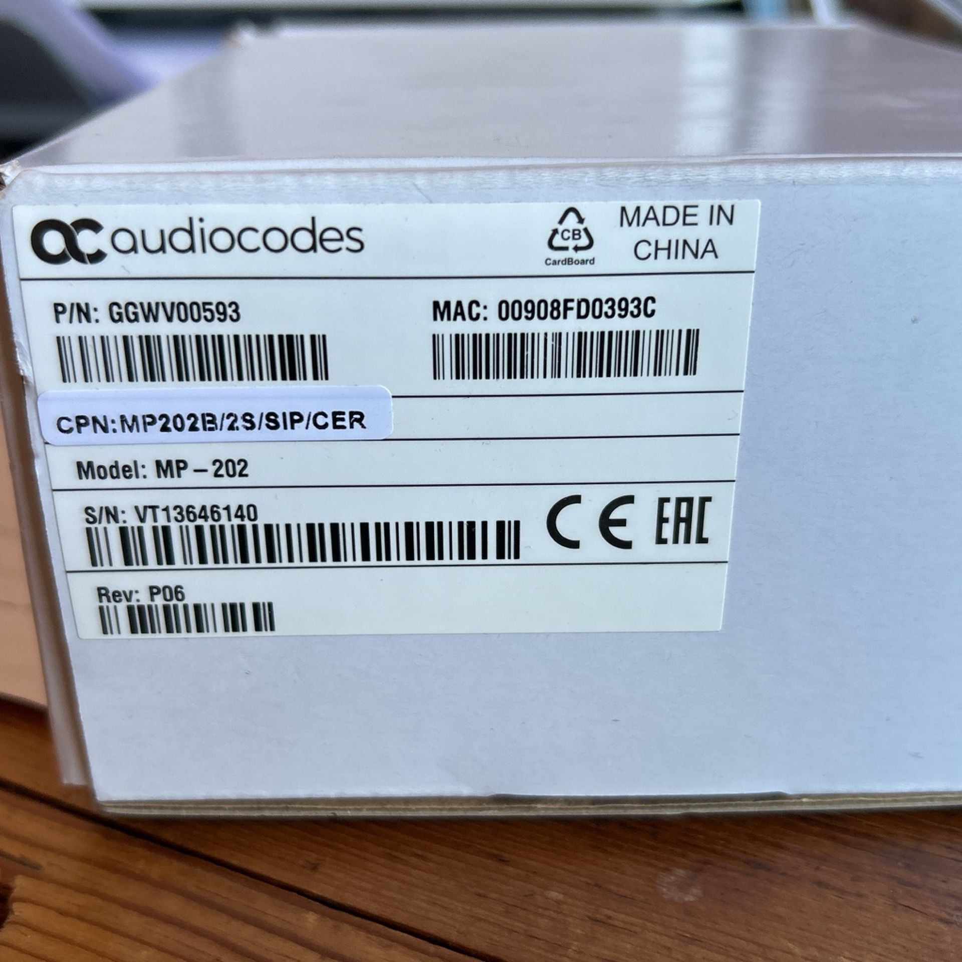 Brand New OC Audiocodes MP-202