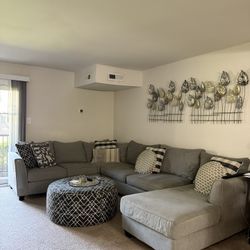 Raymour & Flannigan Sectional Couch + Pillows + Ottoman/Coffee Table