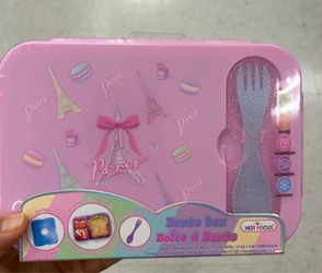 Paris Eiffel Tower Pink Bento Box with Utensils