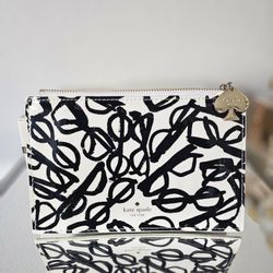 🍷​Kate Spade New York Literary Glasses Print Slim Pouch - Excellent Condition