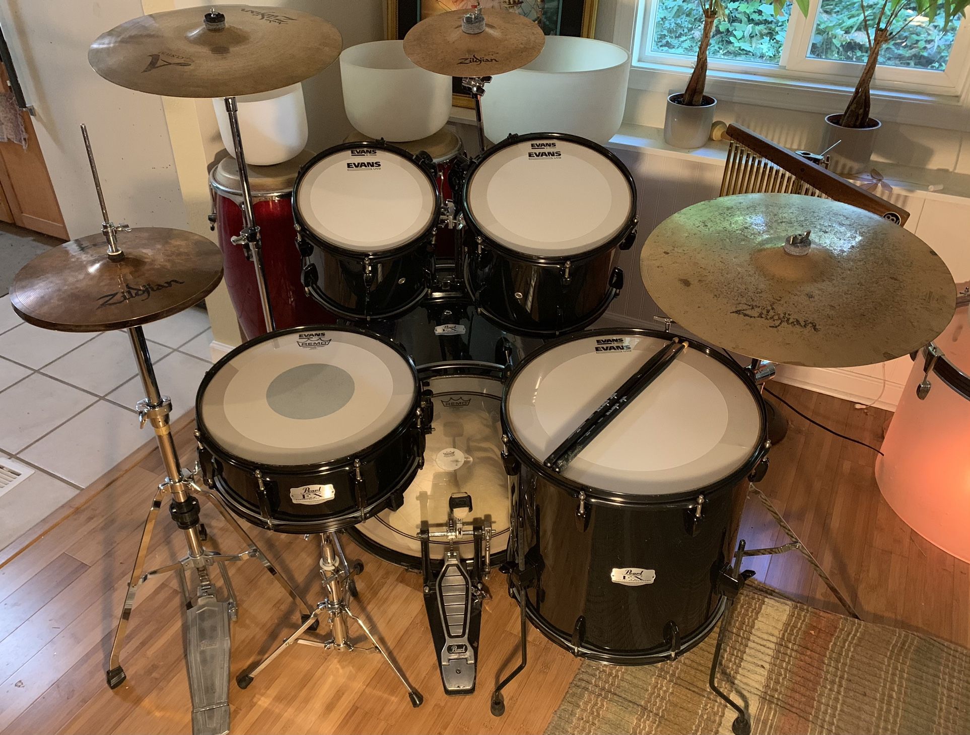 Pearl EX Export Series Drum Set, Zildjian Cymbals for Sale in Portland