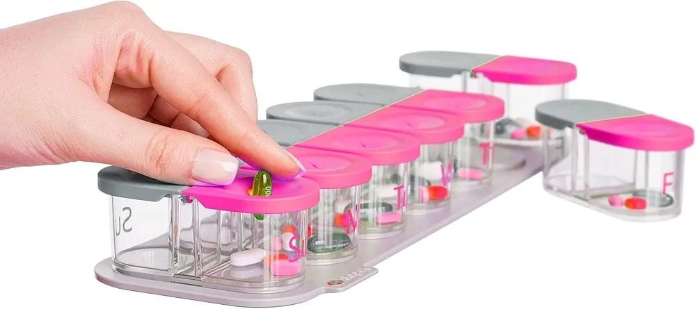Sagely Smart XL Weekly Pill Organizer Pink/Grey