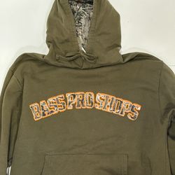 Vintage Patched Camo and Orange Bass Pro Shops Medium Hoodie