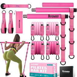 Pilates Bar Kit with Resistance Bands, Pilates Workout Equipment for Legs, Hip, Waist, Arm, Squats Exercise Equipment for Home Workouts, Adjustable 3-