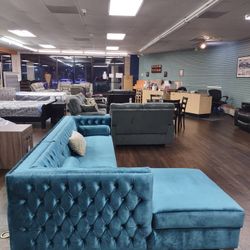 TEAL VELVET SECTIONAL SOFA SET