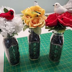Faith, Hope & Love Glass Milk Bottle Floral Arrangement Set Of 3 