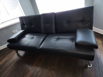 Black Faux Leather Futon Sofa Bed