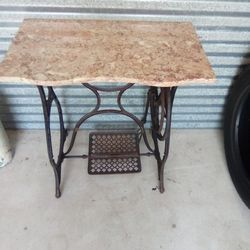 Antique Marble Top Foot Pedal Sewing Table 