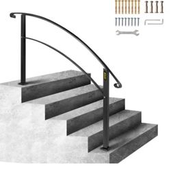 VEVOR Handrails for Outdoor Steps, Fit 1 or 5 Steps Outdoor Stair Railing, Black Wrought Iron Sandra