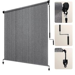 Outdoor Roller Shade 8'(W) x6'(H) Fabric Blind Gray ONLY 1