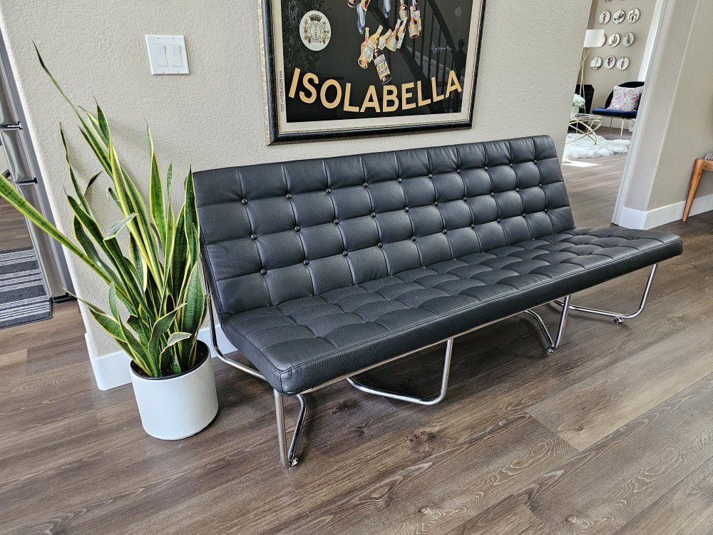 Modern Chrome and Leather Couch / Sofa 6' x 3' - SEE DESCRIPTION 