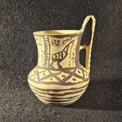 One Of A Kind Vintage Handmade, Hand Painted 6.5 inch Clay Pottery Vase.