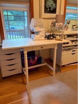 Awesome Craft Room Table Desk with Fold Down Drop Leaf Sides