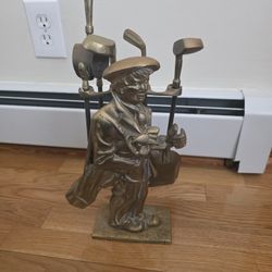 Vintage Brass Golfer Fireplace Tools Set
