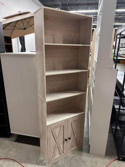 Farmhouse Bookcase with Doors 11.8 in Depth Display Storage Shelves 71.4 in Tall Industrial Bookshelf Wooden 6 Shelf Bookshelves