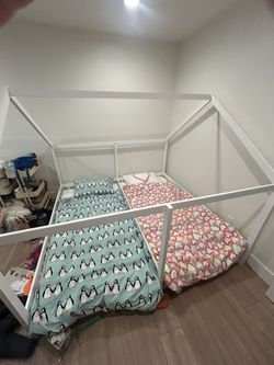 Double Floor Bed For Twins, Twin Size House Bed For 2 Kids