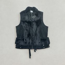 Women's Vest Black  Peter Nygard Faux Fur Goth Zipper Front 100% Suede Sz 12 Never Worn