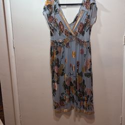 Hale Bob Silk Sheer Velvet Bead Multi Color Floral Dress Size Large 