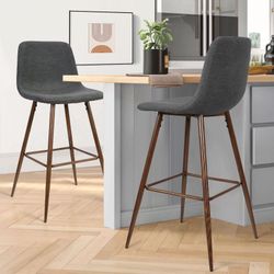 26" Bingo Walnut Leg With Upholstered Counter Height Stool (Set of 2 )-Maison Boucle