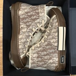 Dior B23 High-Top Sneakers Brown Oblique Canvas Men's Size 13