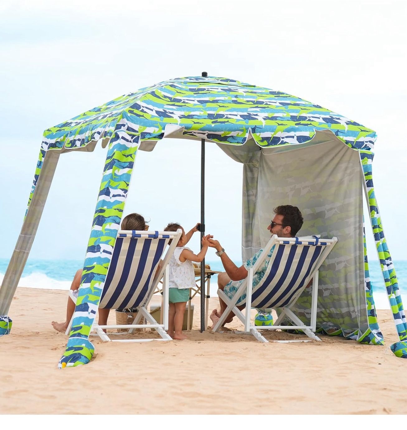 Beach Cabana - 6FT Beach Umbrella with UPF 100+ UV Protection & Sunshade Curtain - Waterproof Tent - Portable Shade, Easy to Set Up, Perfect for Famil
