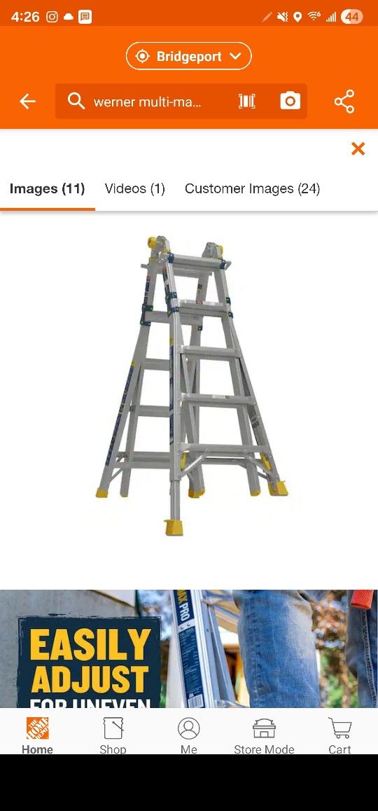 22 Ft. Werner Reach Aluminum 5-in-1 Multi-Position Pro Ladder with Built-in Leveling 375 lbs. Load Capacity Type IAA Duty