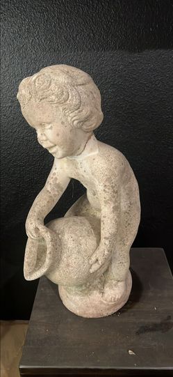 Vintage 24" Concrete Child Cherub Garden Statue