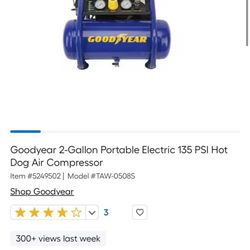Goodyear 2-Gallon Portable Electric 135 PSI Hot Dog Air Compressor brand new