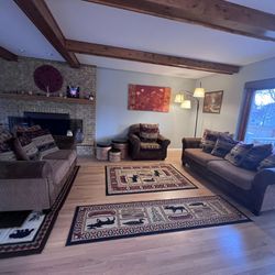 American Furniture Couch Set, Rug, Runner, Floor Lamp, 3-piece Wowen Storages/ottomans, XL Chair
