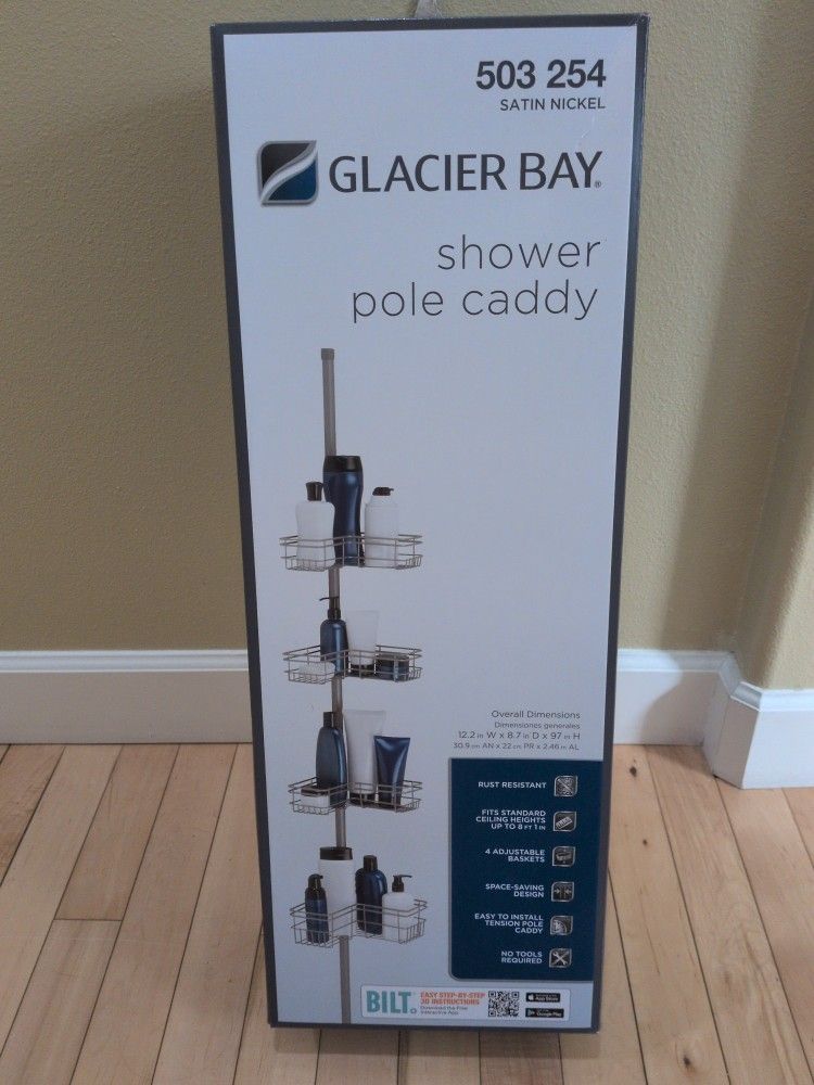 Tension Pole Corner Shower Caddy in Satin Nickel