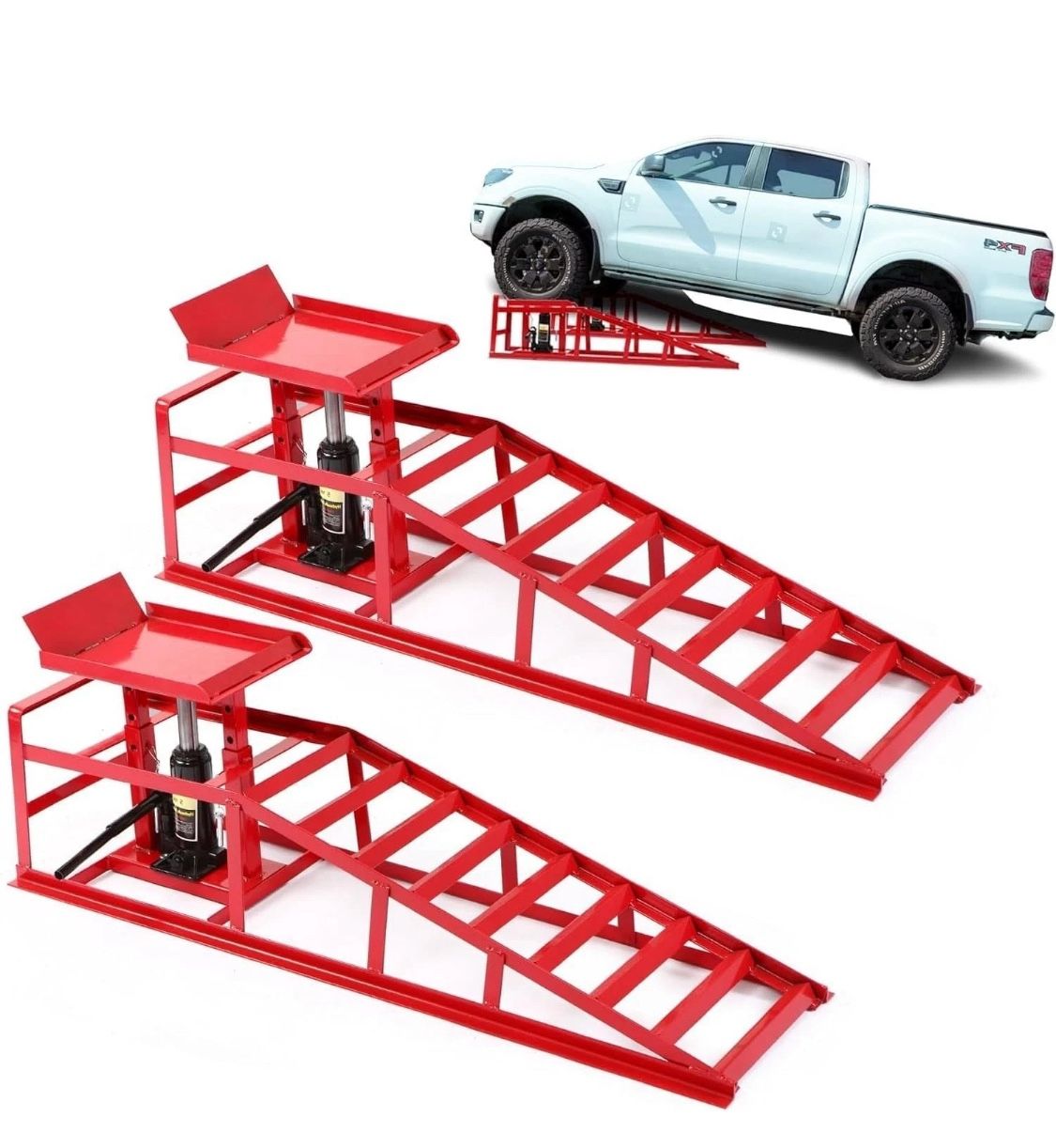 2 PCS Red Hydraulic Car Ramps Low Profile Car Lift Service Ramps Truck Trailer
